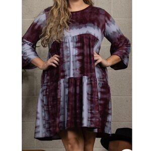 NWOT Burgundy Tie Dye Plus Size Casual Midi Dress with Side  Pockets. Bohemian